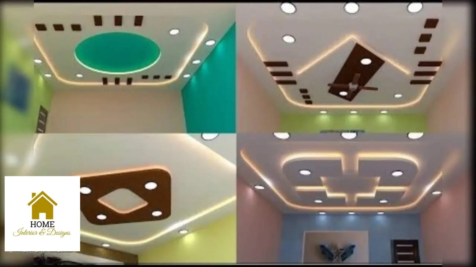 Collage of false ceiling project photographs arranged as a single project sheet.